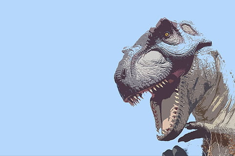 dinosaur illustration, replica, blue, background, teeth, scary HD wallpaper