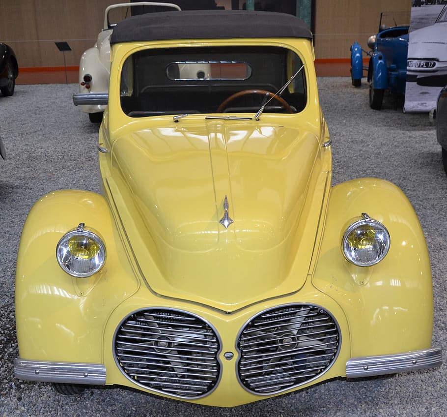 oldtimer, car, museum, mode of transportation, yellow, land vehicle HD wallpaper