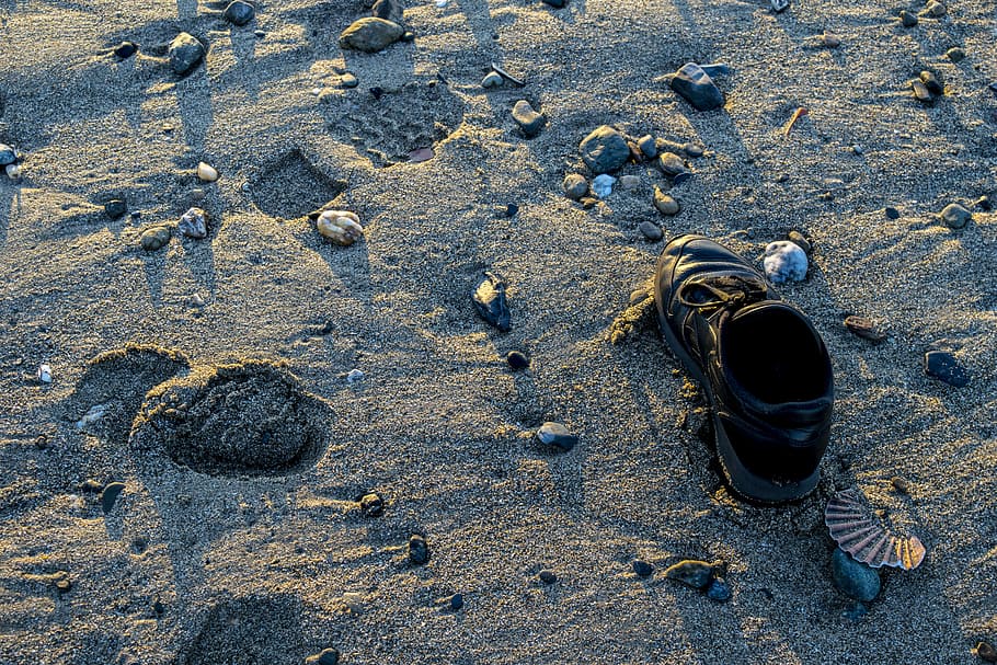 Shoe, Beach, Abandoned, Path, Walk, footprints, relaxation HD wallpaper