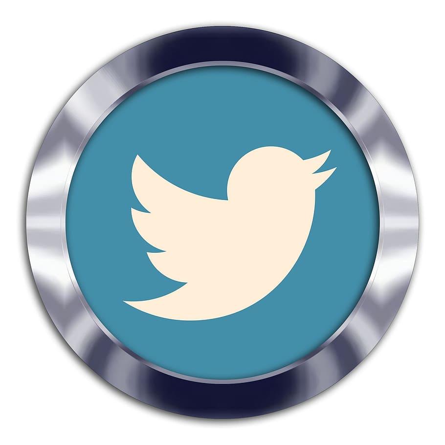 Twitter logo in silver frame, tweet, social, media, icon, symbol