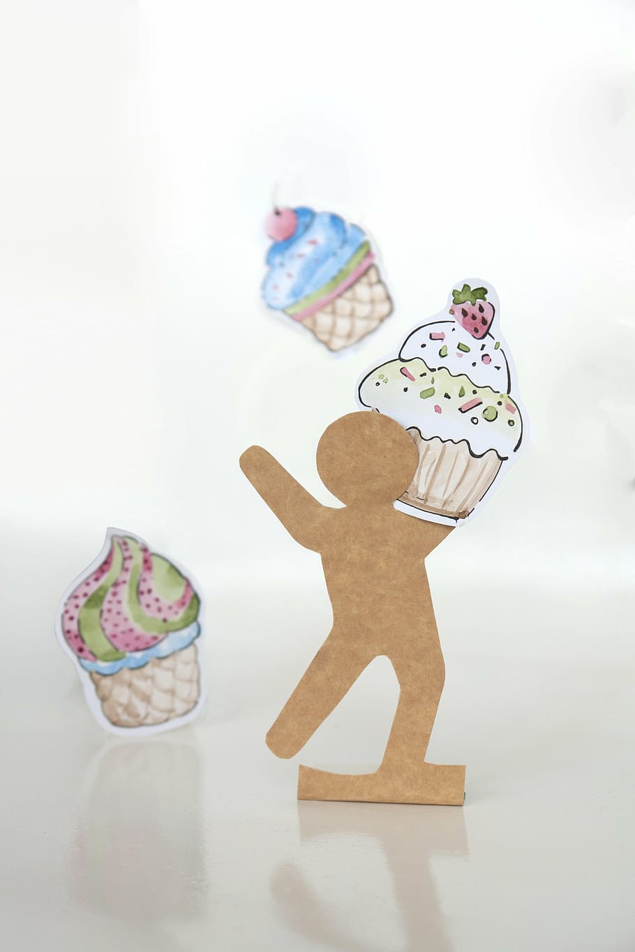 sweets, cardboard, paper, man, cake, cupcake, watercolor, collage HD wallpaper