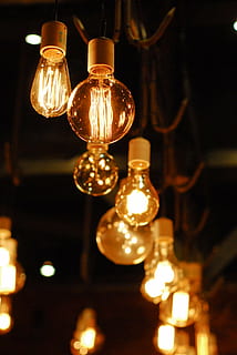 low light photography of lighted lamps, lightbulb, lighting HD wallpaper