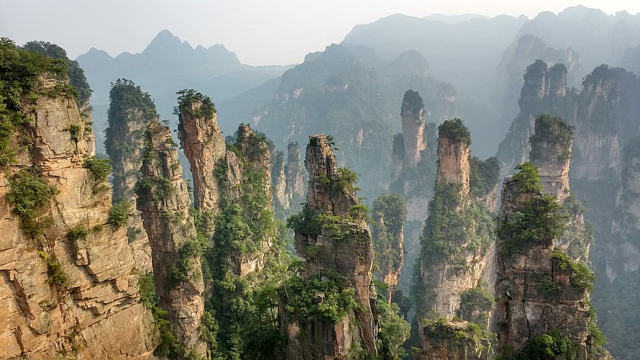 brown and green rock formation during daytime, mountain, mountain range HD wallpaper