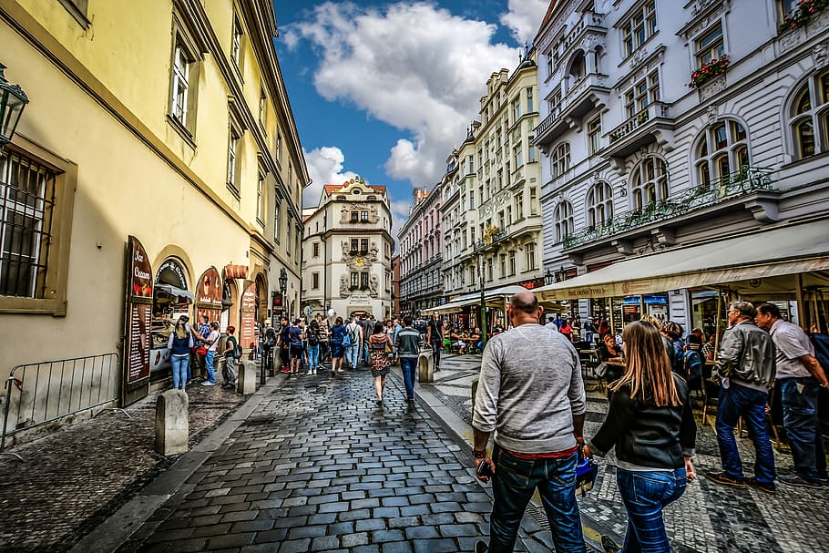 people walking on street beside building, Prague, Old, Town, Praha, HD wallpaper