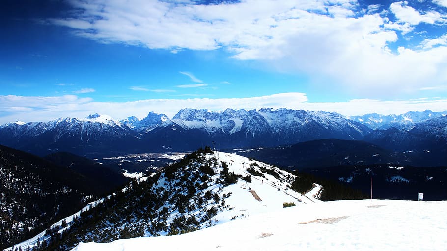 mountains, valley, outlook, alpine, winter, cold, snow, forest HD wallpaper