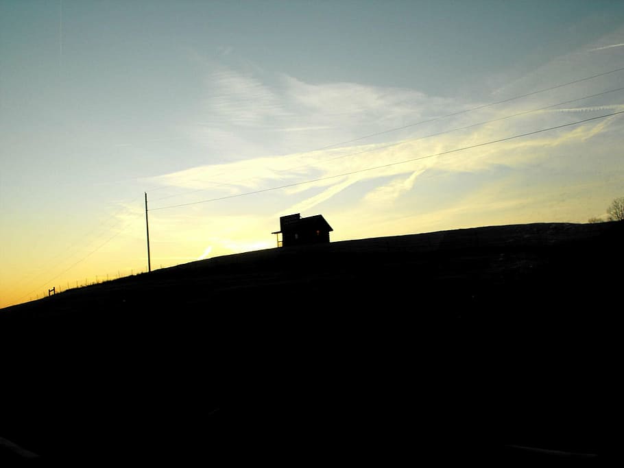 sunrise, building, winter, orange, yellow, red, sunset, silhouette HD wallpaper