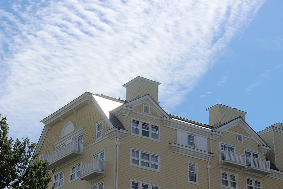 cloudy sky, hotel, balcony, architecture, building exterior HD wallpaper