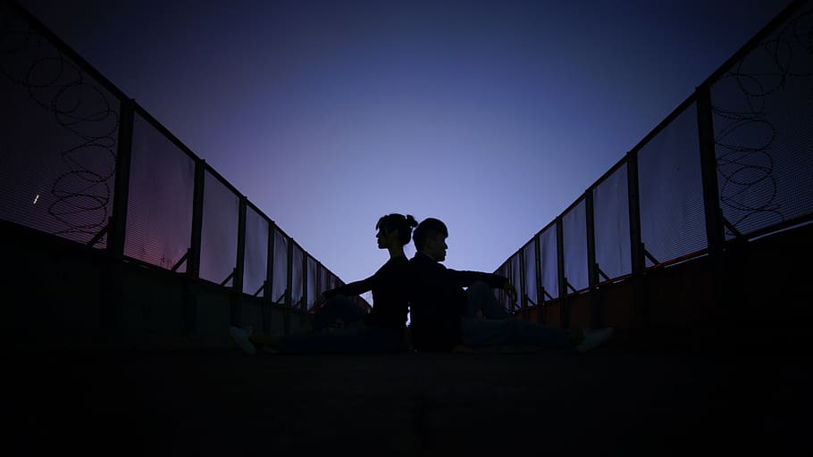 silhouette, sky, sunset, shadow, light, architecture, railing HD wallpaper