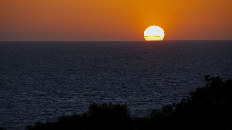 Sea, View, Sunset, Sol, Orange, orange sky, evening, ocean HD wallpaper