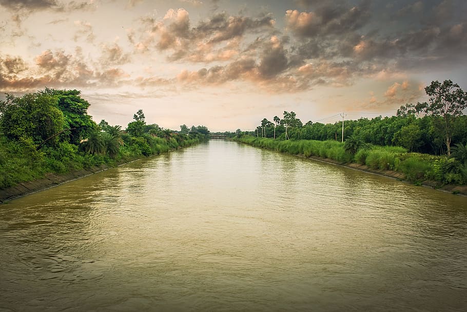 Water, Sky, River, Green, Tree, landscape, travel, nature, natural HD wallpaper