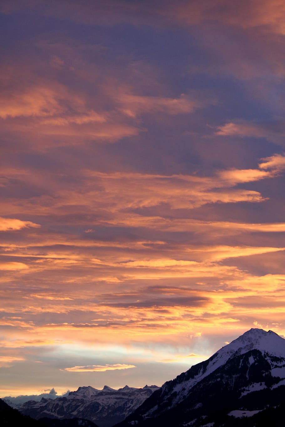 sunset, mountains, afterglow, evening sky, abendstimmung, bernese oberland, HD wallpaper