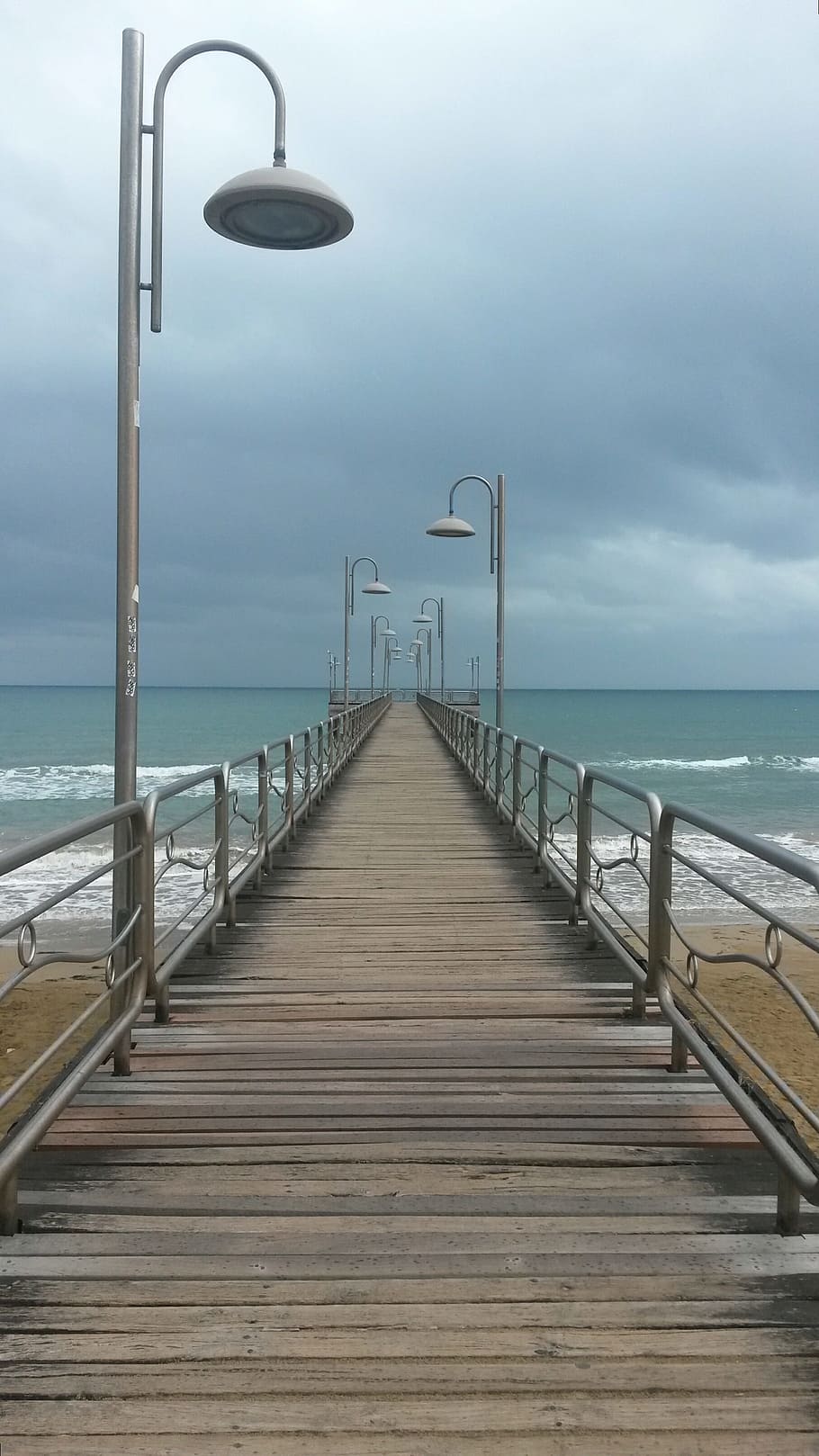 brown wooden dock below grey cloudy skies near sea water, web HD wallpaper
