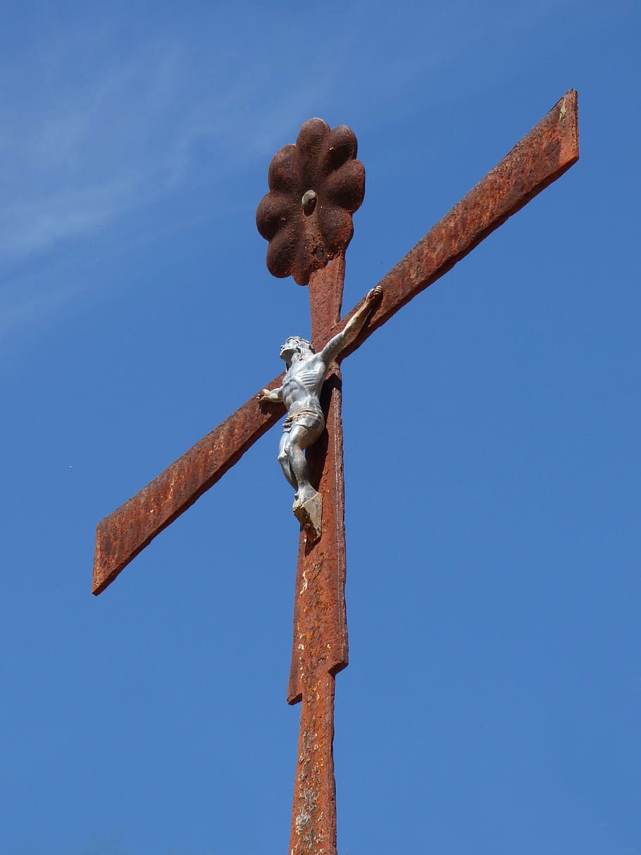 crucifix, sky, rusty, religiosity, christianity, symbol, transcendence HD wallpaper