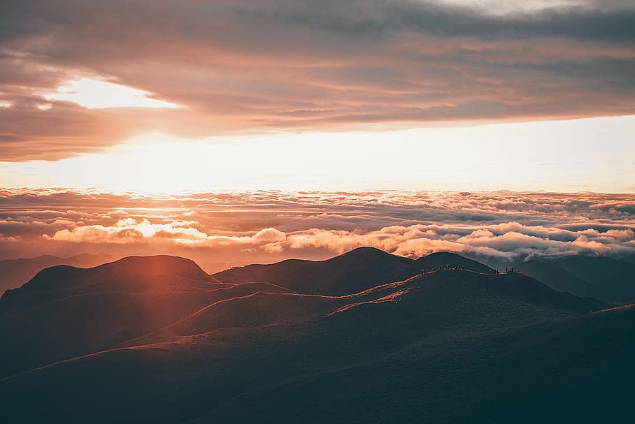 mountain under white sky at daytime, The Vastness, cloud, sunrise, HD wallpaper