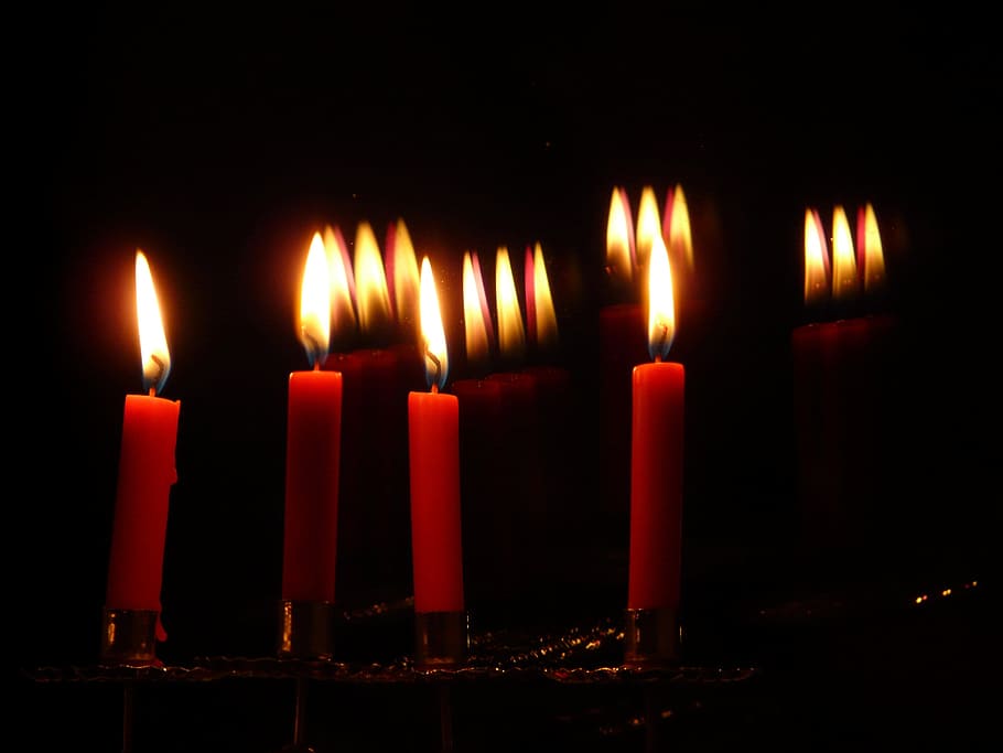 Candles, Candlelight, Wax, mirroring, window, wick, flame, burning HD wallpaper