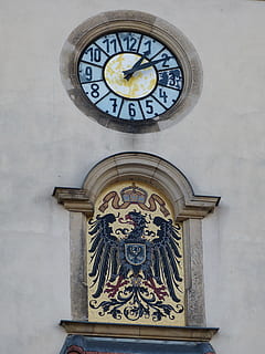 clock, time, time of, clock face, transience, coat of arms HD wallpaper