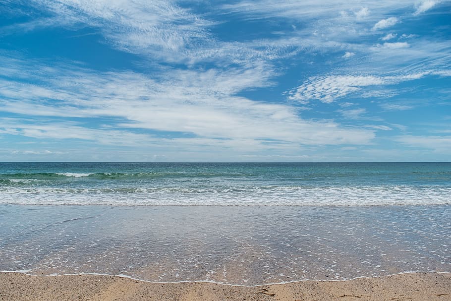 seashore under cumulonimbus clouds, beach, waves, sand, ocean HD wallpaper