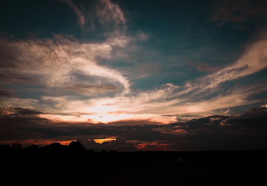 landscape photography of sky with clouds, dark, sunset, sunrise HD wallpaper