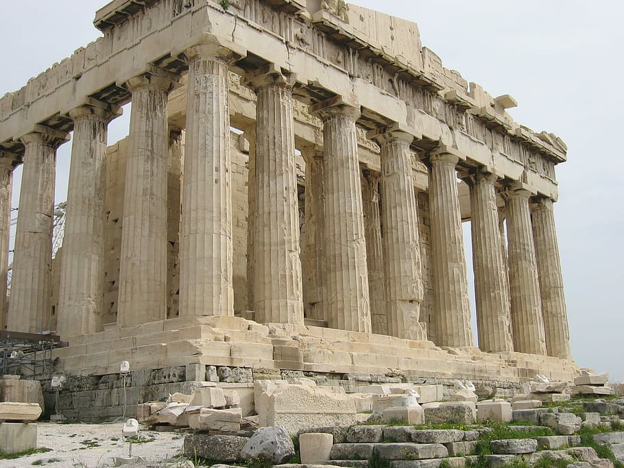 Side of the Parthenon in Athens, Greece, architecture, building