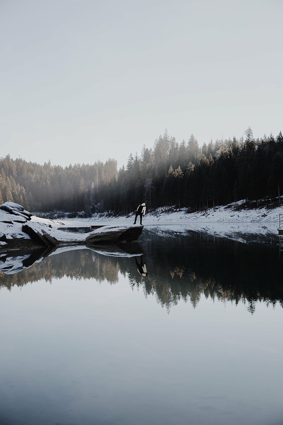 person standing on rock surrounded by body of water, nature HD wallpaper