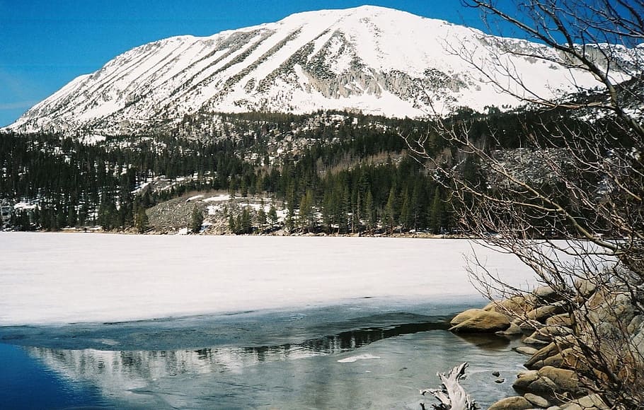 lake, ice, eastern, sierras, mountains, snow, landscape, cold temperature HD wallpaper