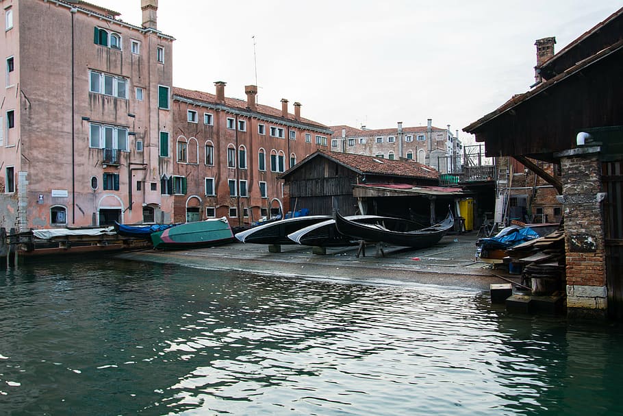 shipyard, gondolas, venice, nautical vessel, water, transportation HD wallpaper