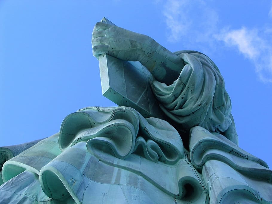 statue of liberty, landmark, new york, america, sky, clouds, HD wallpaper