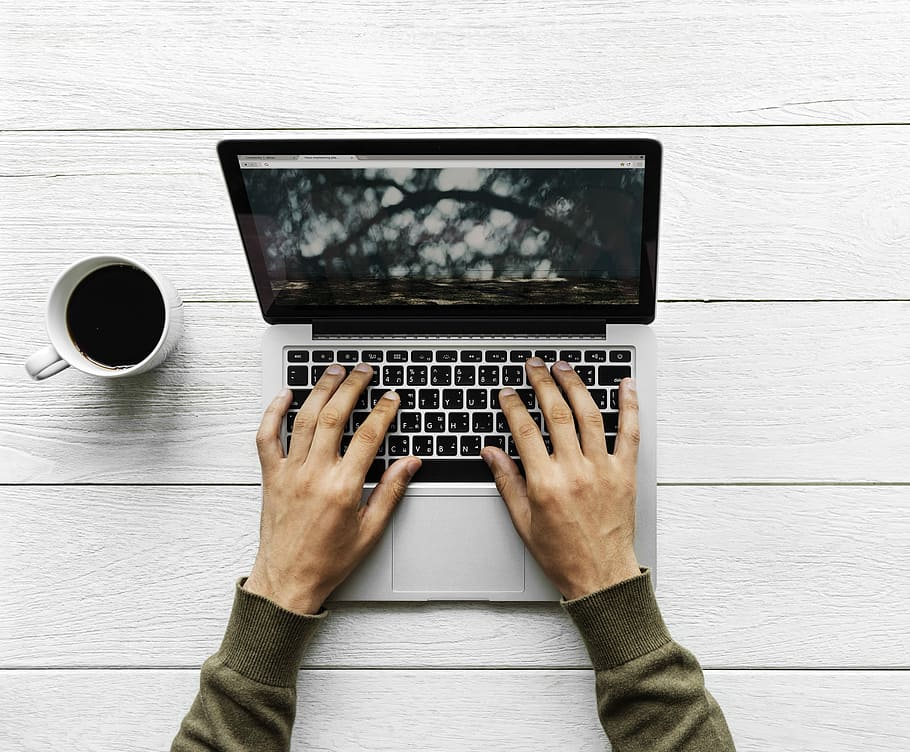 person's both hands on MacBook, computer, working, coffee, laoptop HD wallpaper