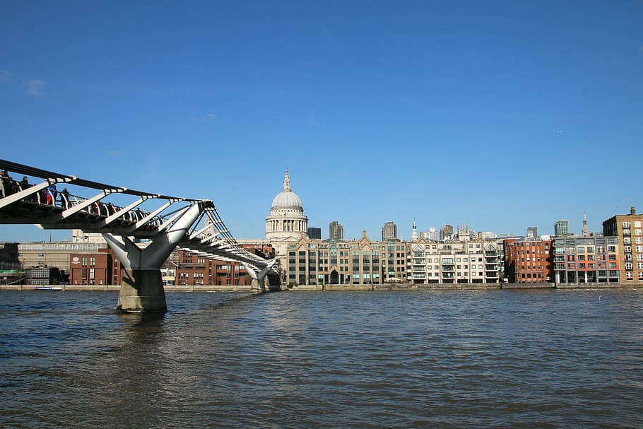 london, millennium, bridge, thames, city, england, cathedral, HD wallpaper