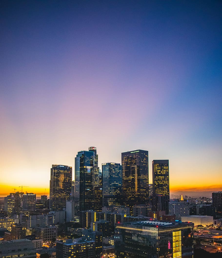 city buildings during sunset, skyline photography of city during sunset HD wallpaper