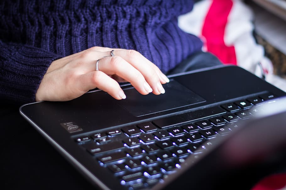 person using black laptop computer, typing, working, business HD wallpaper