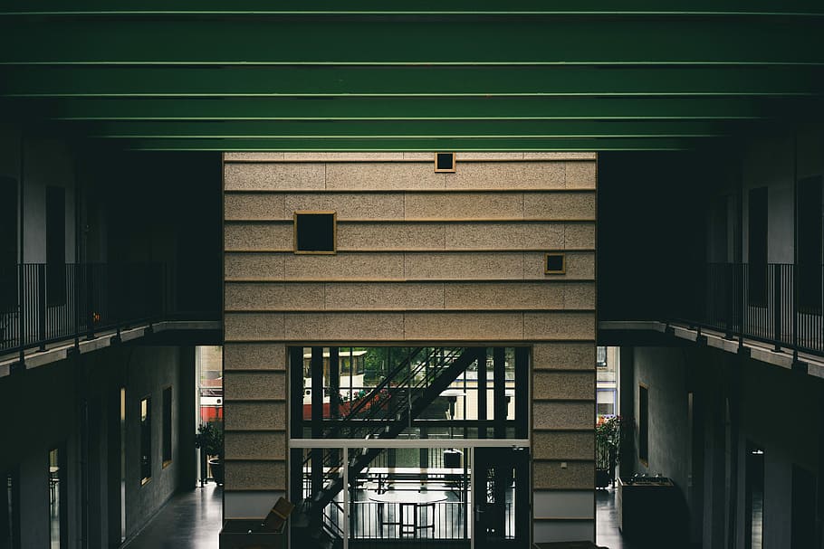 low-light photo of building interior, gray concrete house, wall HD wallpaper