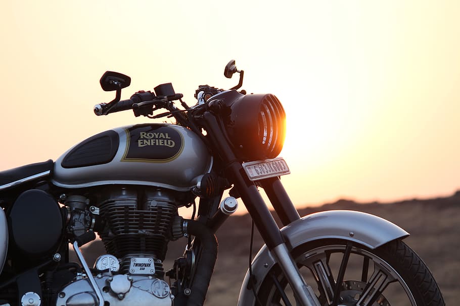 HD wallpaper: black and grey Royal Enfield motorcycle on brown field, bullet  | Wallpaper Flare