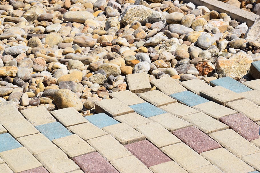 floor, broken, stones, sidewalk, solid, rock, large group of objects