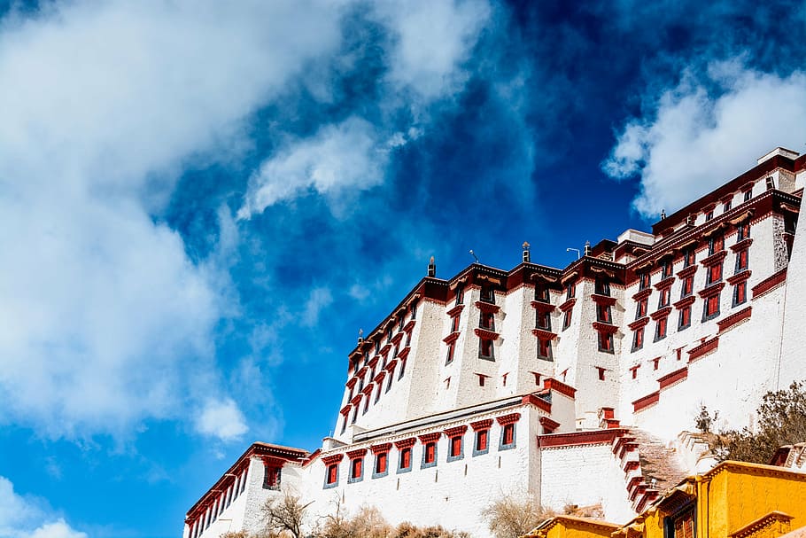lhasa, the potala palace, sky, building, cloud - sky, building exterior, HD wallpaper