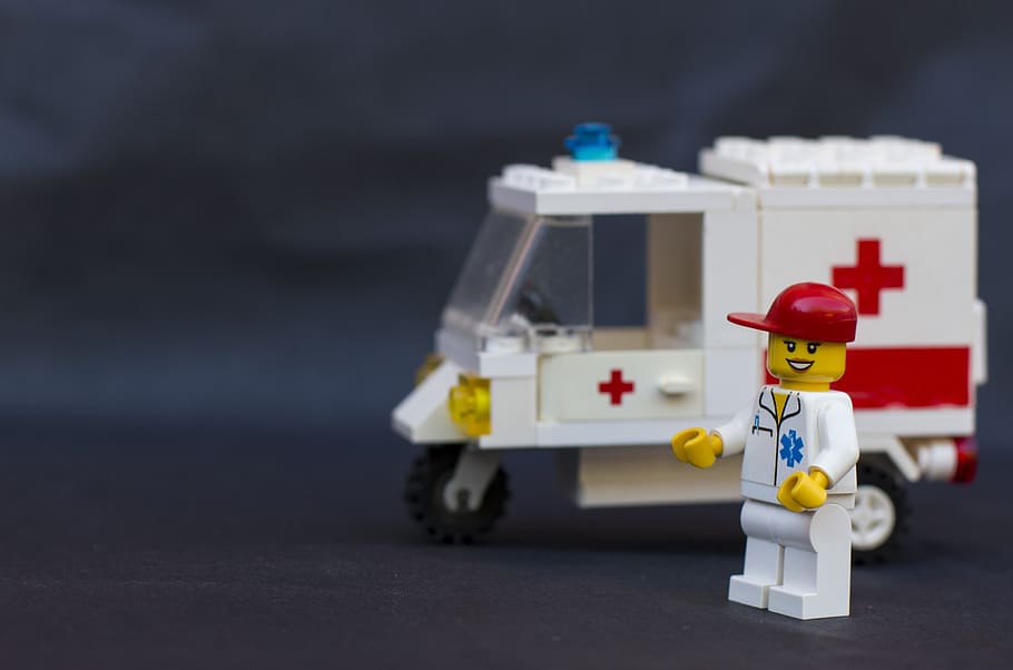 ambulance and nurse LEGO mini figure, health, rescue, hospital