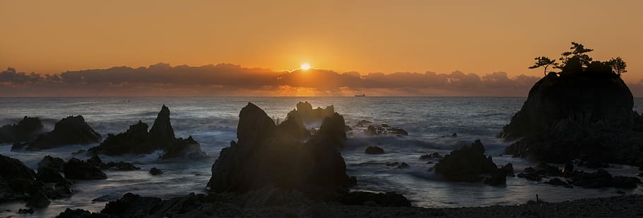 korea haesindang sunrise, beach during sunrise, sea, ocean, water HD wallpaper