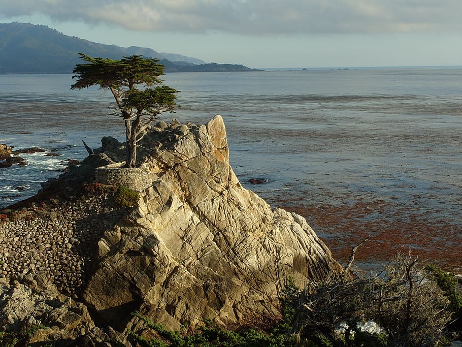 ocean, view, isolated, mountain top, sea, water, nature, sky HD wallpaper