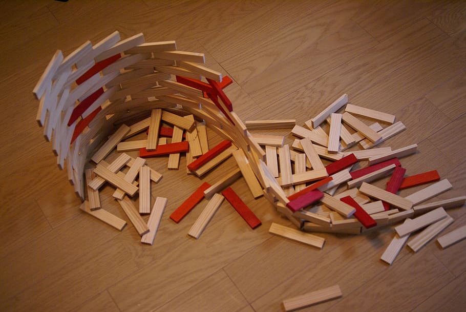 building block, children, collapse, indoors, wood - material HD wallpaper