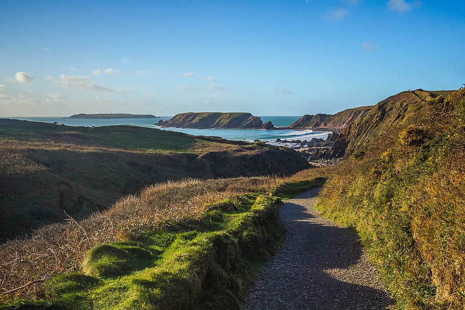 Bay, Ocean, Walkway, Rocks, Wales, landscape, scenics, tranquil scene HD wallpaper