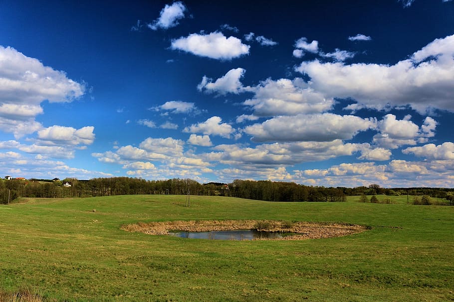 sky, clouds, nature, blue, panorama, blue sky, landscape, poland HD wallpaper