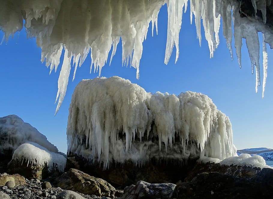 sea, beach, coast, ice, icicles, winter, cold, frost, naples HD wallpaper