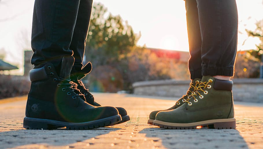 couple wearing timberland boots