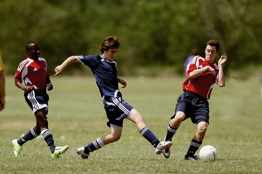 people, field, men, lawn, action, athletes, ball, blur, competitors HD wallpaper