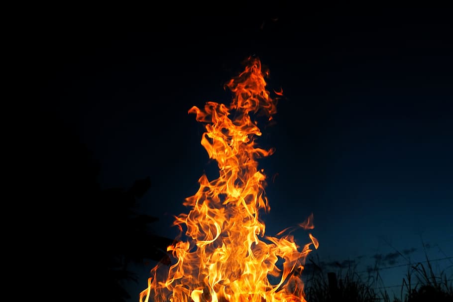 flame during nighttime, fire, flames, effect, hot, orange, fierce, HD wallpaper