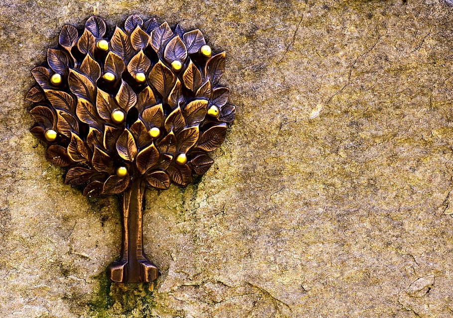 Tree, Leaves, Wall, Bronze, bäumchen, art, flower, fragility HD wallpaper