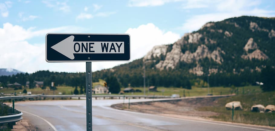 selective focus photography of One Way signage, macro, mountain HD wallpaper