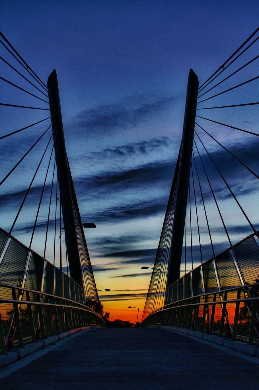 architecture, bridge, dawn, dusk, infrastructure, perspective HD wallpaper