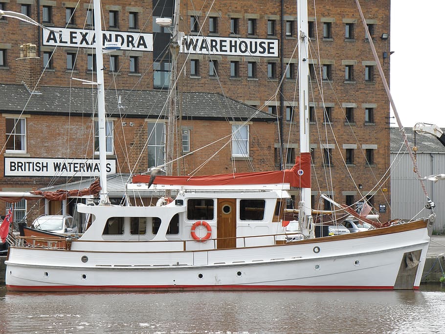 boat, quay, warehouse, river, nautical vessel, water, mode of transportation HD wallpaper