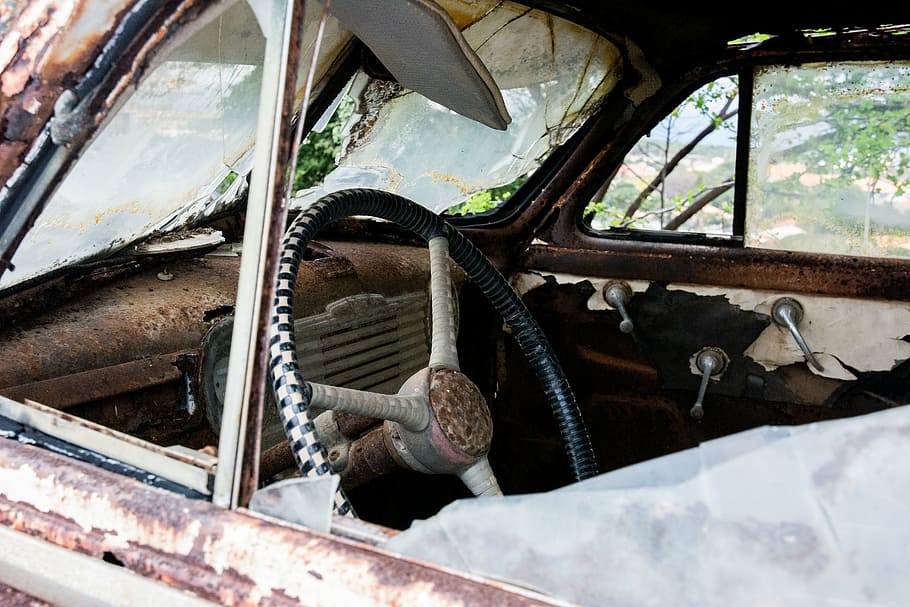 broken, car, destroyed, interior, old, poverty, rust, vehicle HD wallpaper